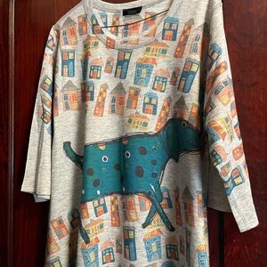 Gray Graphic Dog Print Top